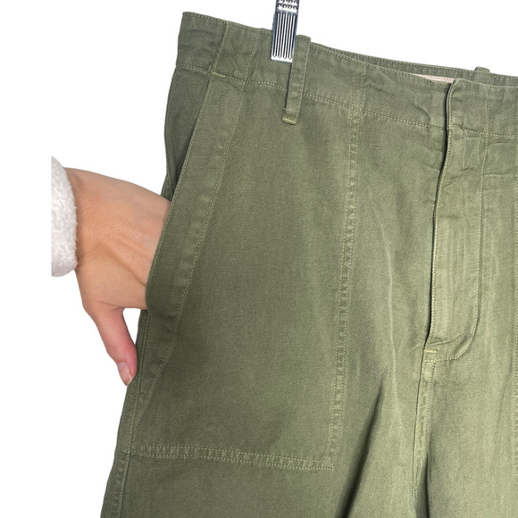 Nili Lotan 2 Slouchy Linen Luna Pant $395 Drop Crotch Crop Cotton Army Green NWT - Picture 6 of 10